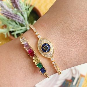 2pcs Evil Eye 18k Gold Plated Adjustable Bracelet